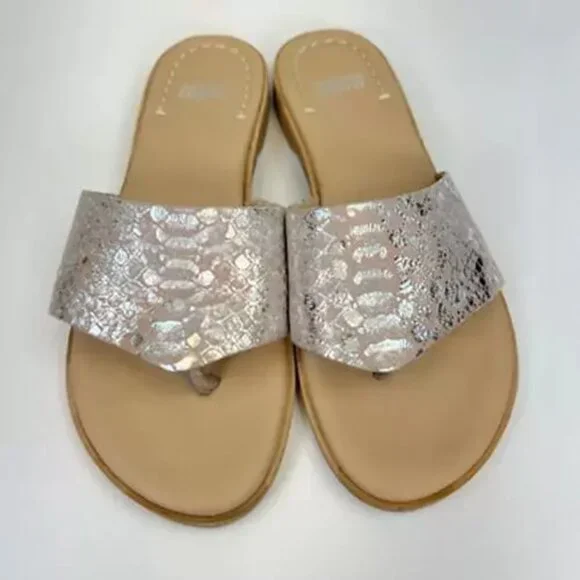 Johnson And Murphy Slides Sandals Silver Snake Metallic Flat Flip Flop 6.5 M - Picture 3 of 6